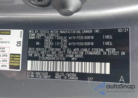 2021 Lexus Rx 350 z USA, uszkodzony, nr VIN 2T2HZMDAXMC281430